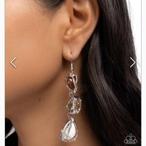 The Next Right Thing Earrings Multi Stone Encased White Brown Amber Dangling